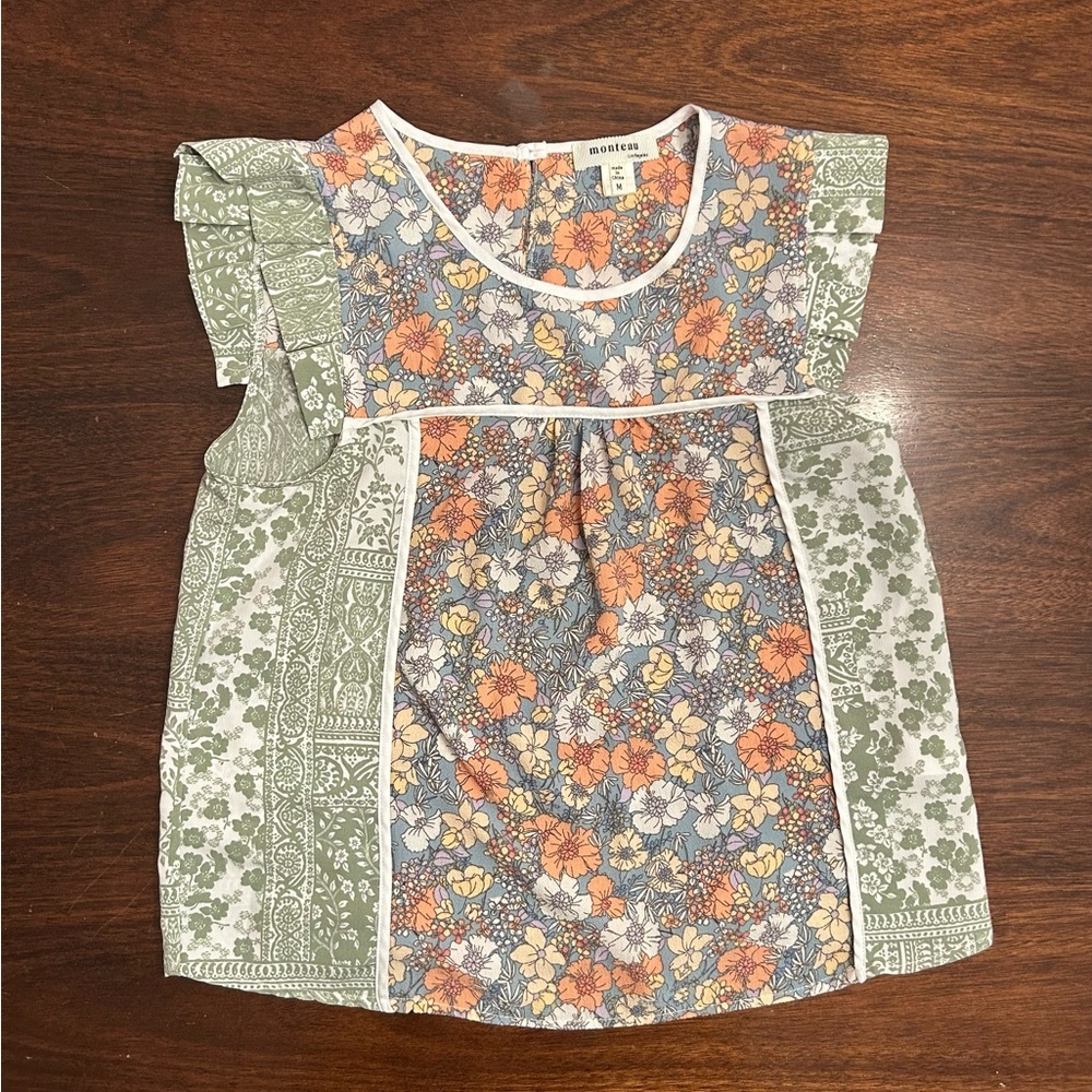 Monteau women’s Floral Blouse - Green and Orange